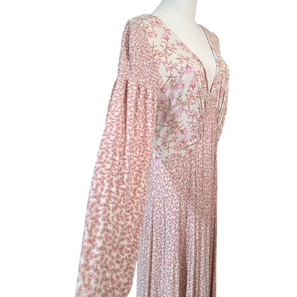 Free People Pink Floral Print Maxi Dress Back Cutout Long Sleeve Boho XL - Picture 10 of 12